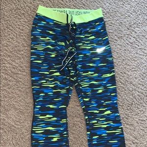 Blue and Green Cropped Nike Leggings